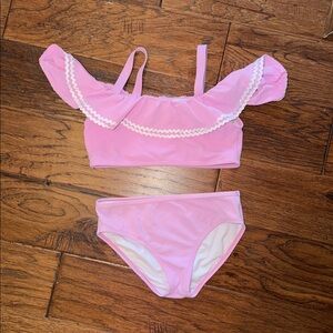 Girls Janie and Jack Pink Textured Two-Piece Swimsuit